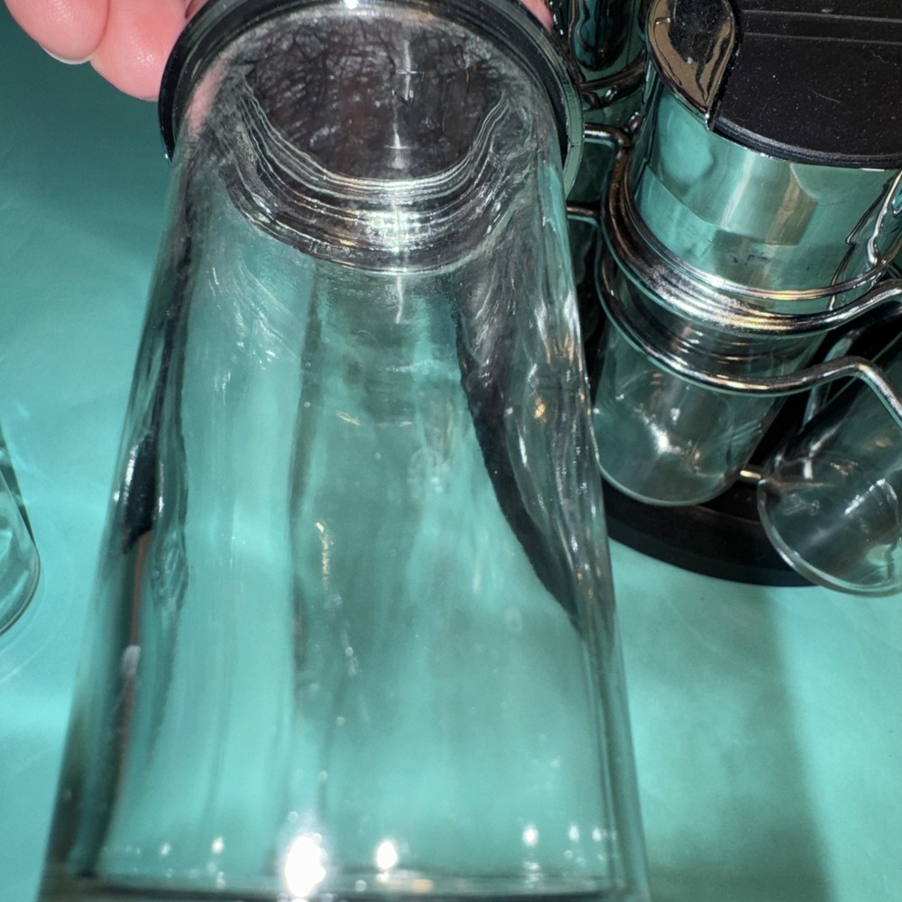20 Jar Revolving Spice Rack Set Silver Black Glass Carousel Organizer with Lids - Picture 14 of 14